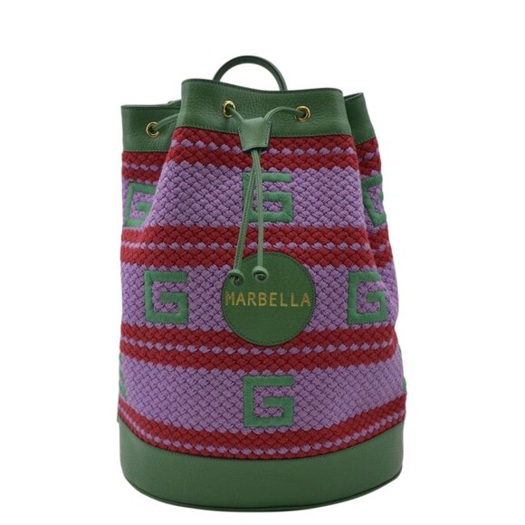 GUCCI  Capri Striped Drawstring Woven fabric Bucket Backpack Bag Multicolor 6636 - Picture 1 of 13